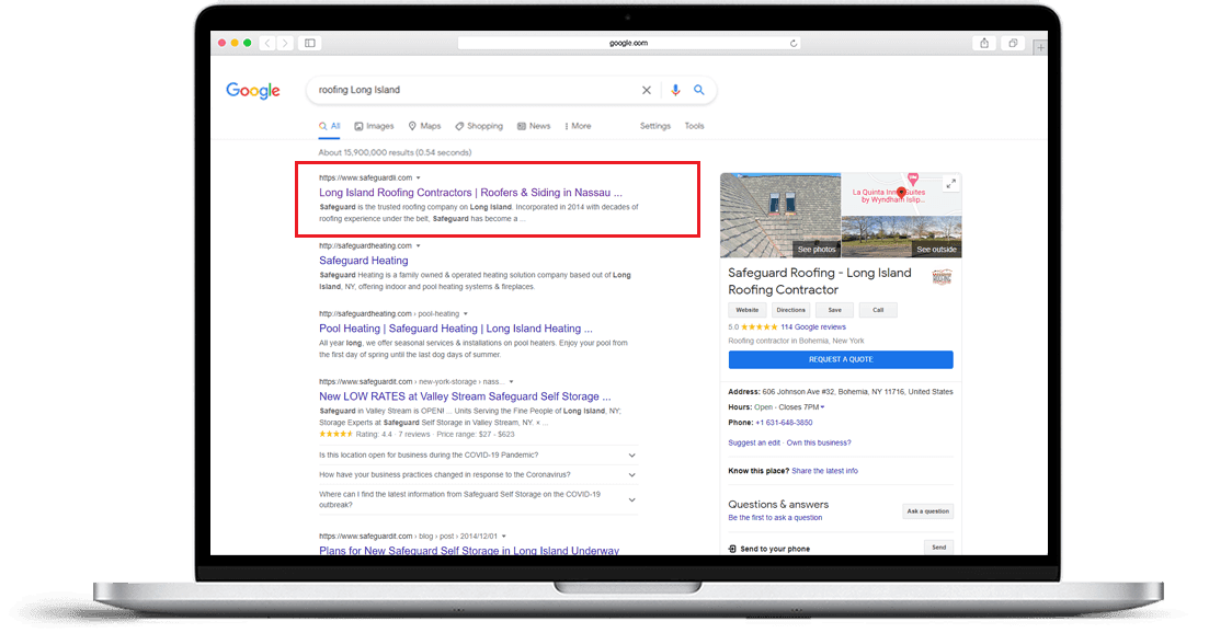 Safeguard Roofing SEO results