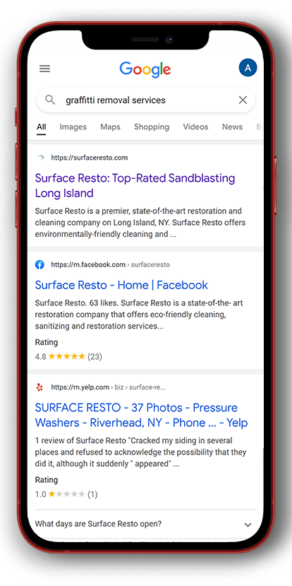 surface resto SEO results mobile